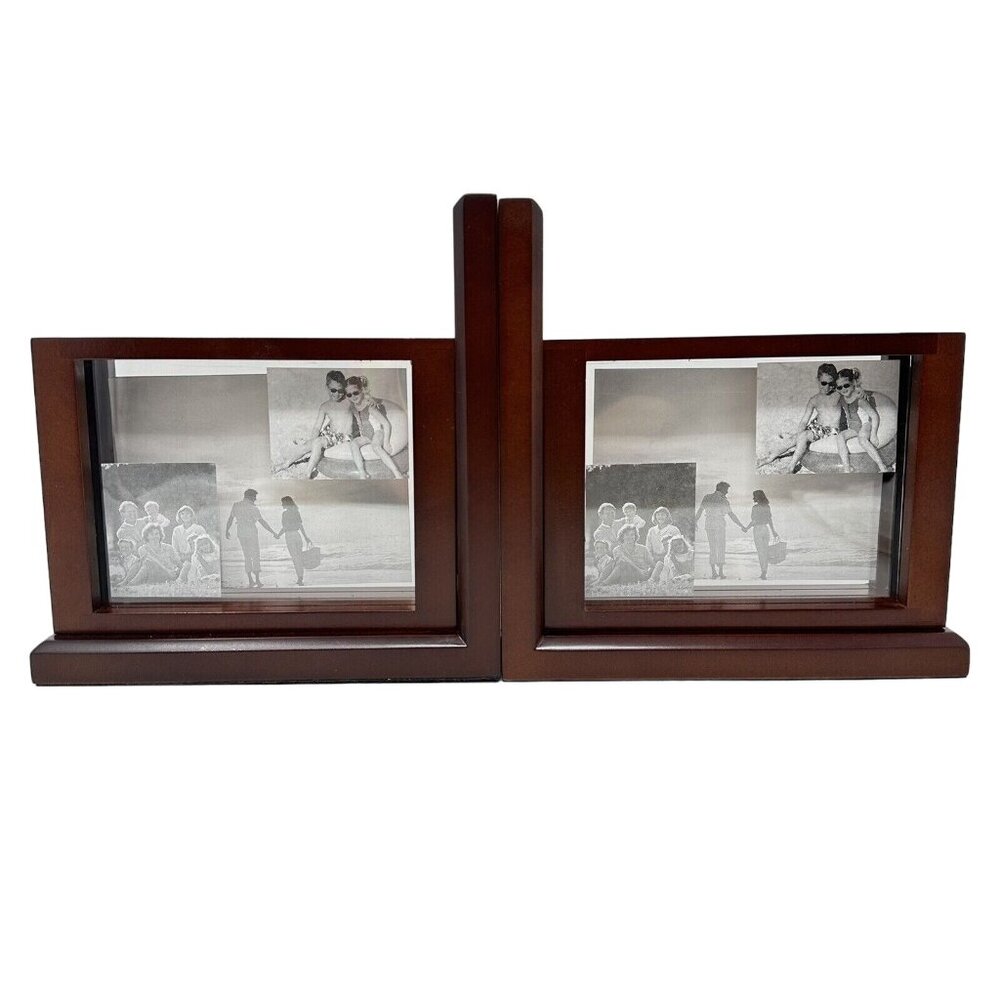 JM Jordan Marks Wooden 3D Picture Frame Bookends Cherrywood